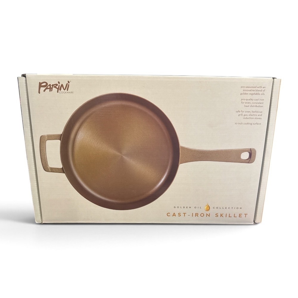 Parini Cookware Golden Oil Collection 10 Inch Cast Iron Skillet Pre-Seasoned